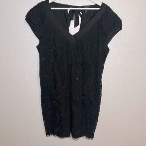 PAUW Silk Blend Beaded Cocktail Dress Scalloped  Trim Tie Back Size 4